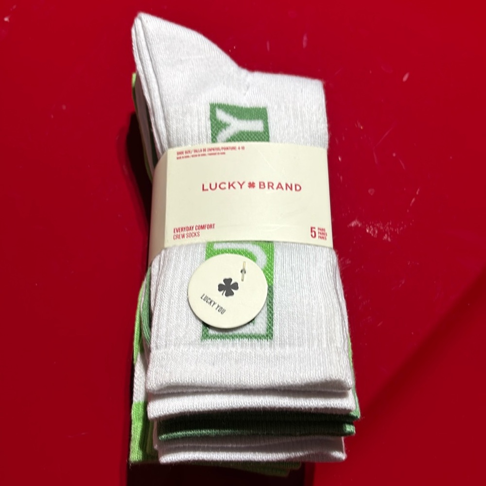 Lucky Brand 6pr clover 🍀 socks set crew NEW solid color block